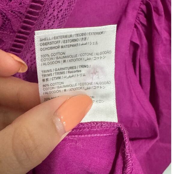 Farm Rio Kelsie Blouse Peasant Puff Sleeves Lace Detail Pullover Purple Size XS - Picture 10 of 10